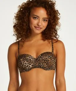 Vorgeformtes, Trägerloses Push-Up Bikini-Oberteil Leopard - Braun