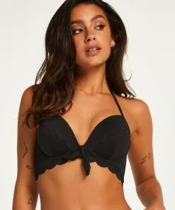 Vorgeformtes Push-up Bügel-Bikinitop Scallop Cup A - E - Schwarz