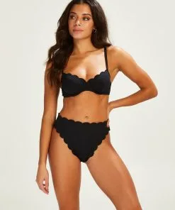 Bikini-Slip Mit Hohem Beinausschnitt Scallop - Schwarz